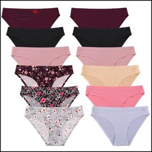 Seamless Hipster Underwear 12-Pack No Show Bikini Briefs Soft Stretch XS-XL